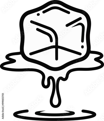 Abstract outline of a melting ice cube with dripping water