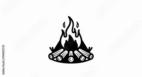 Black stylized campfire with logs arranged in a circle, flames rising upward