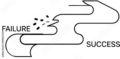 Abstract path from failure, depicted by shattered dots, to success