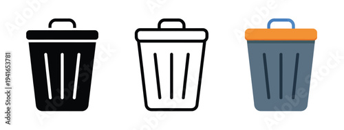 Delete Trash Bin with Lid Vector Icon for Delete Action Interface in Solid Outline and Flat Style