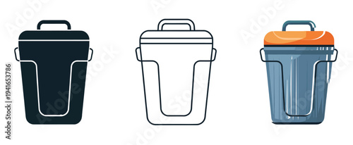 Delete Trash Bin with Lid Permanent Delete Action UI Icon Vector in Solid Outline and Flat Style