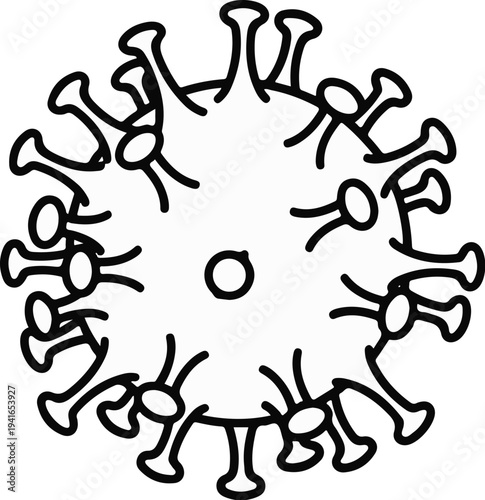 Abstract representation of a virus particle with spiked protrusions and inner circular structures