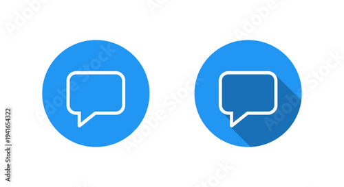 Chat bubble outline icon with long shadow. Speech message symbol