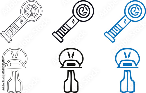 Icon set of various keys and locks in black and blue
