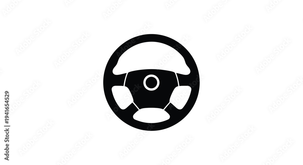 Obraz premium Simple black steering wheel icon on a white background silhouette