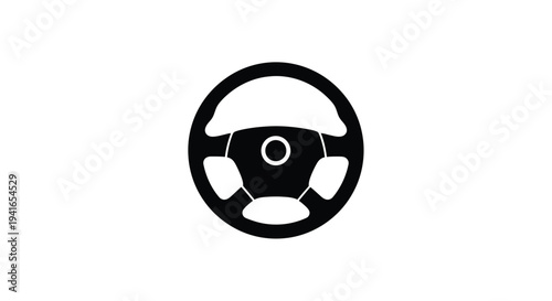 Simple black steering wheel icon on a white background silhouette