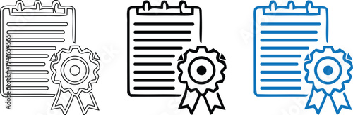Icon set award certificate and ribbon symbols for recognition and achievement