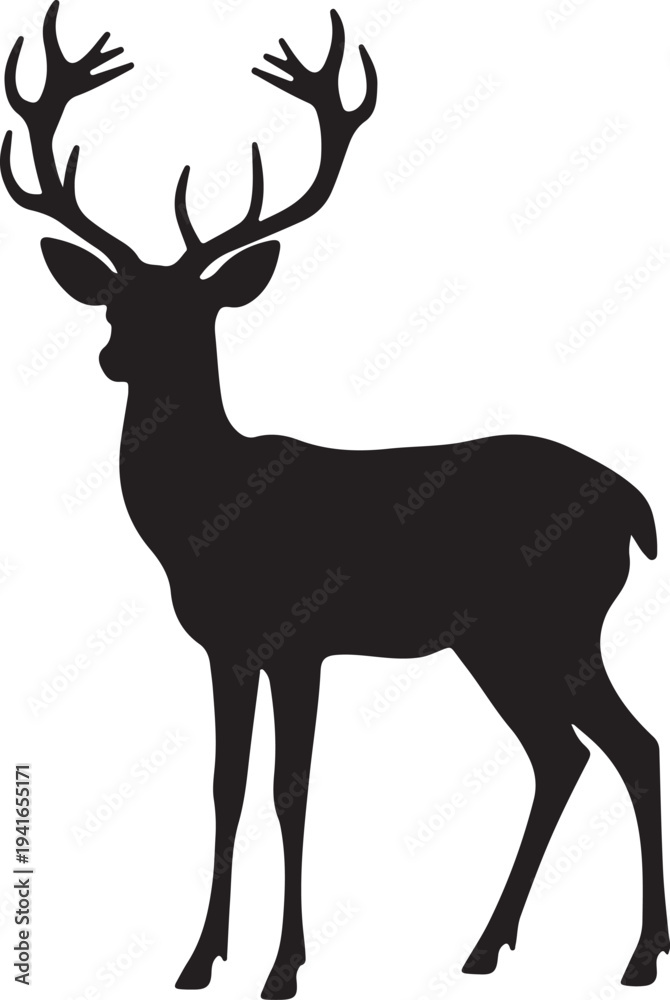 Obraz premium Elegant Deer Silhouette Vector Illustration on White Background 
