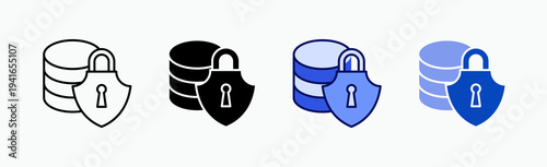 Secure Data Icon Sheet Multiple Style Collection Isolated Vector