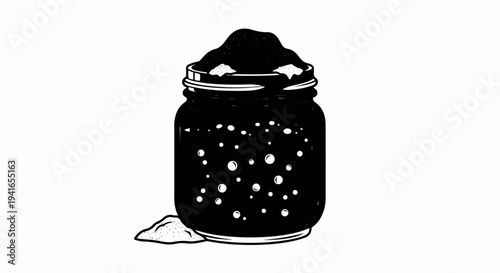 Blackberries in a jar with a dollop beside it