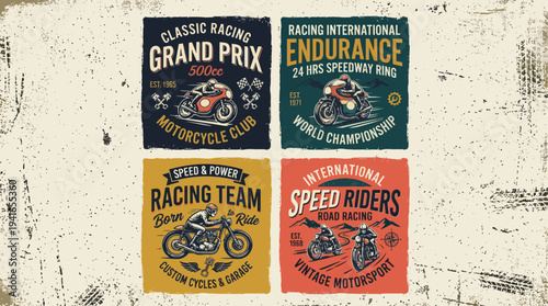 Vintage Motorcycle Racing Badges Retro Classic Motorbike Racing Emblem Collection