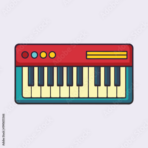Cute cartoon style toy piano with bright colors and bold outlines
