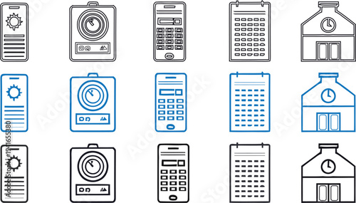 Icon set of various electronic devices and household items