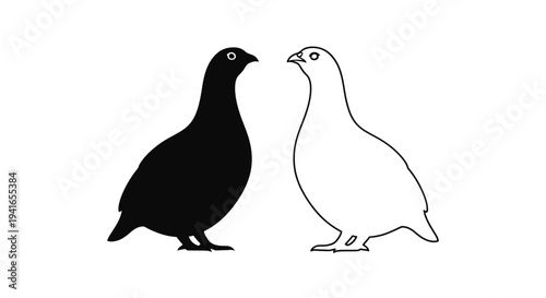 Two birds depicted in contrasting shades a black silhouette