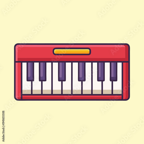 Cartoon style red keyboard with a yellow stripe for a happy musician