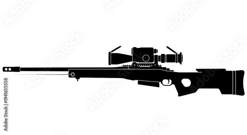 Sniper Rifle Silhouette: Precision Weapon with Scope