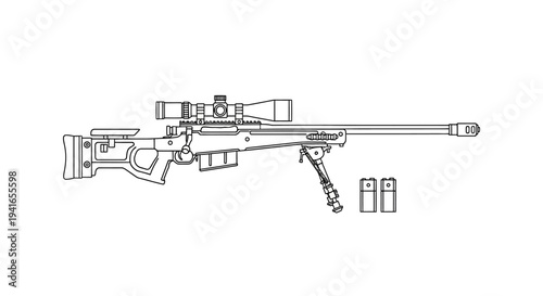 Sniper Rifle with Scope and Bipod - Vector Illustration