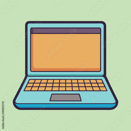 Illustration of a light blue laptop computer against a light green background