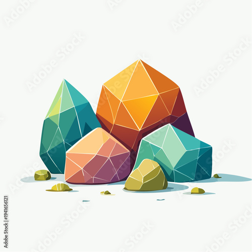 Illustration of large orange rocks with small clouds in the background