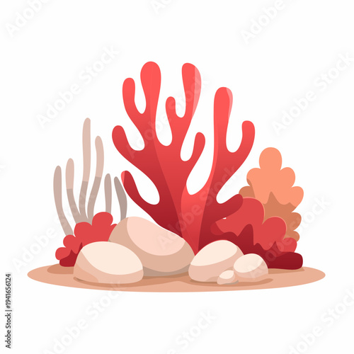 Illustration of large orange rocks with small clouds in the background