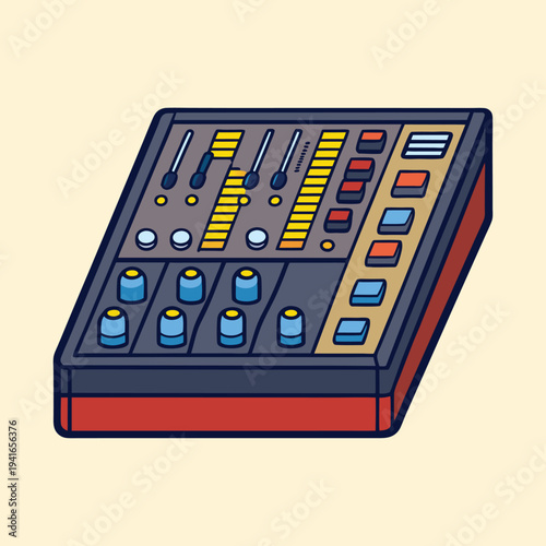 Cartoon illustration of an audio mixer showing various knobs and sliders