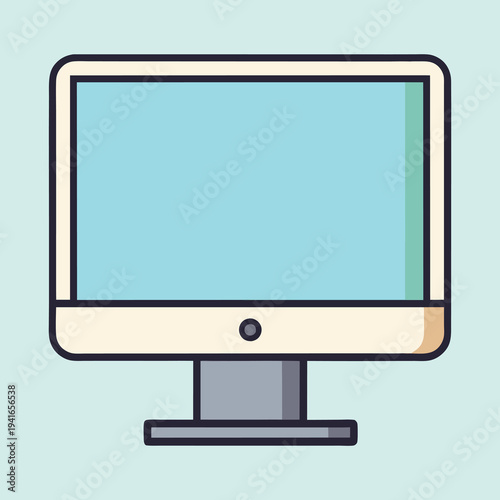 Stylized computer monitor with thick outlines and light blue screen background