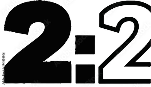 Bold black digit two, colon, and bold white-outlined digit two on white