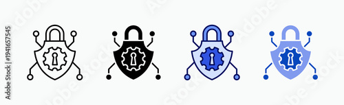 Cybersecurity Icon Sheet Multiple Style Collection Isolated Vector