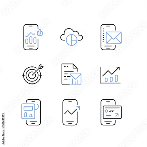 Smartphone statistics, Cloud computing and Web mail line icons set. Target, Education and Legal documents signs. Timer, Idea and Graph chart symbols. Correct answer, Report and Phone payment. Vector