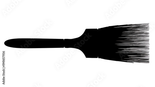 A simple silhouette of a paintbrush, ready to transform surfaces with color. The brush is positioned horizontally, bristles poised for action