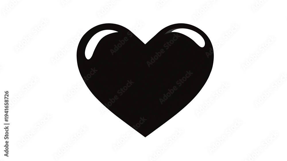 Fototapeta premium A single black heart on a neutral background. The heart is solid and shiny