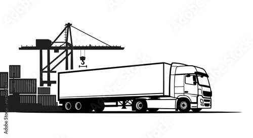 Truck and Crane at Shipping Port with Cargo Containers, Logistics and Delivery Concept