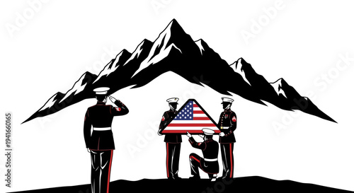 US Marines Fold American Flag Under Mountains, Tribute to Fallen Soldiers