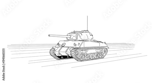 Vintage Tank Illustration - Military Vehicle on Road