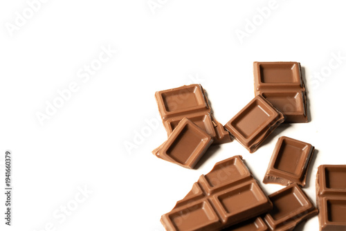 Broken Milk Chocolate Bar with Copy Space on White