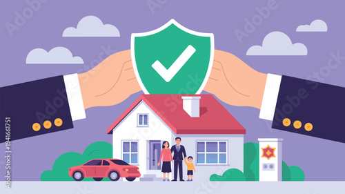 family home insurance protection concept with shield checkmark securing house property safety coverage mortgage protection flat vector illustration