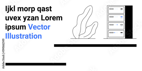 Business, technology, web design, server management, data storage, and digital infrastructure. Image text, a plant outline and a server rack. Business and technology concepts
