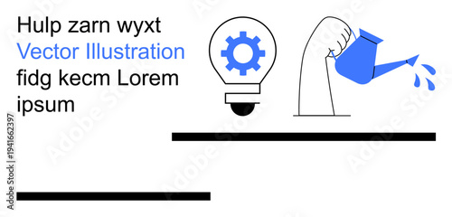 Business growth, creativity, innovation, idea development, productivity, nurturing success. Light bulb with gear, hand holding watering can. Creativity and business growth concepts