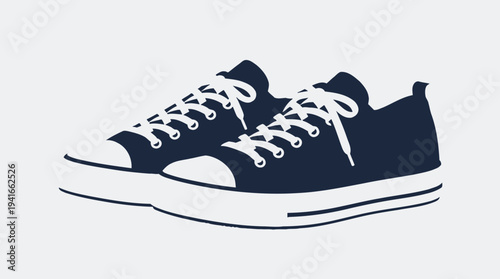 Pair of navy blue low-top sneakers with white laces and soles.