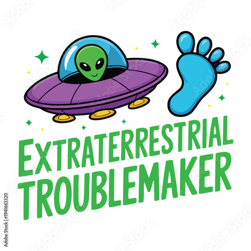Extraterrestrial Troublemaker Alien UFO Cartoon Vector Design