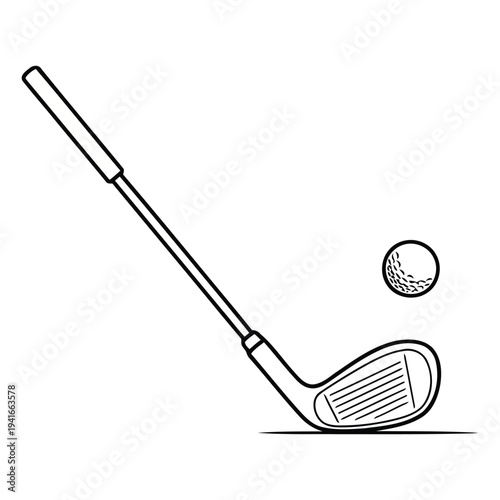 Golf Club and Ball Outline Icon, Golf Sport Equipment Vector
