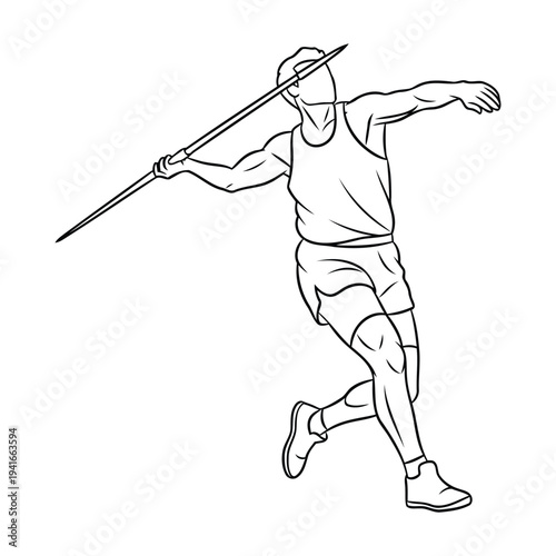 Javelin Throw Athlete Outline Icon, Track and Field Sport