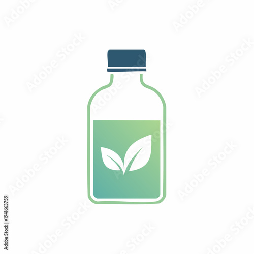 Eco-friendly liquid in a bottle with green leaves illustration