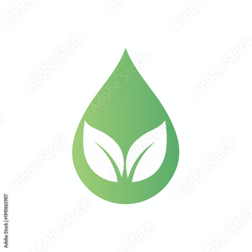 Green Leaf Droplet Symbol Representing Nature and Sustainability