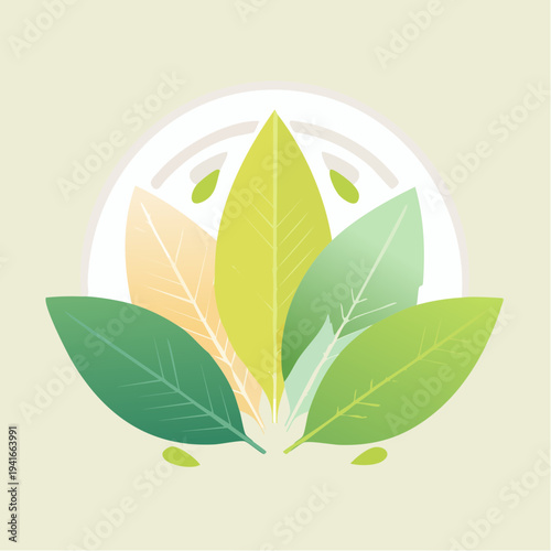 Vibrant Green and Golden Leaves Arranged Creatively for Organic Nature-Inspired Graphic Design Element