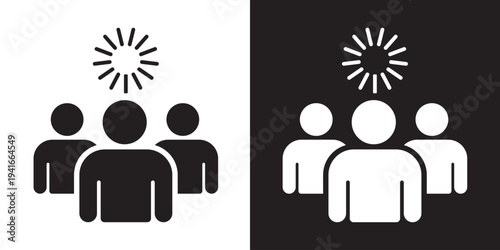 Group of people icon featuring a loading icon. Black and white minimalist concept representing leadership, VIP team, favorites, or winners.