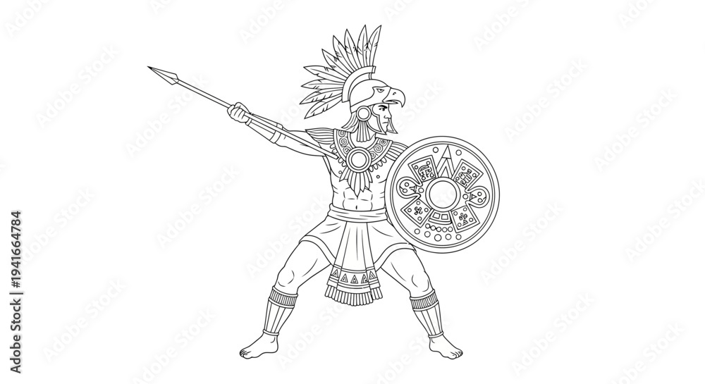 Fototapeta premium Ancient Greek Warrior with Spear and Shield, Ready for Battle