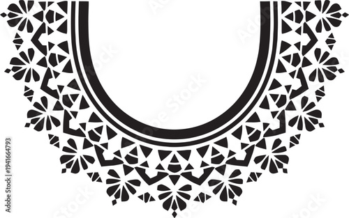 Elegant neckline embroidery pattern vector for dress fashion design with floral geometric ornaments.