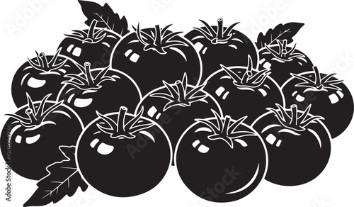 Black and white illustration of a bunch of tomatoes