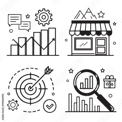 Business icon set featuring a vector illustration of a magnifying glass with a dollar sign symbol for web design and internet search